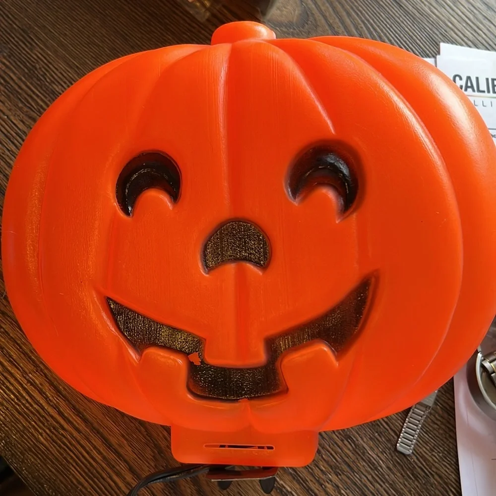Vintage blow mold Orange Pumpkin Halloween Light window